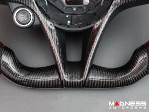 Alfa Romeo Giulia Custom Steering Wheel - Carbon Fiber - Round Top/ Flat Bottom - w/ Italian Stripe - Non QV Models - Alcantara